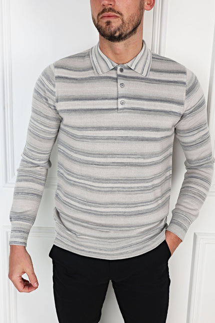 Dove Ombré - Long Sleeve Polo Shirt