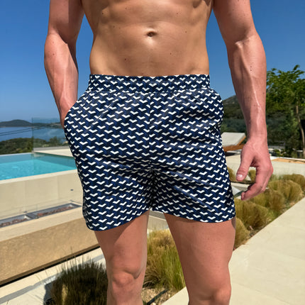 Geometric swim - premium swim short - deep blue
