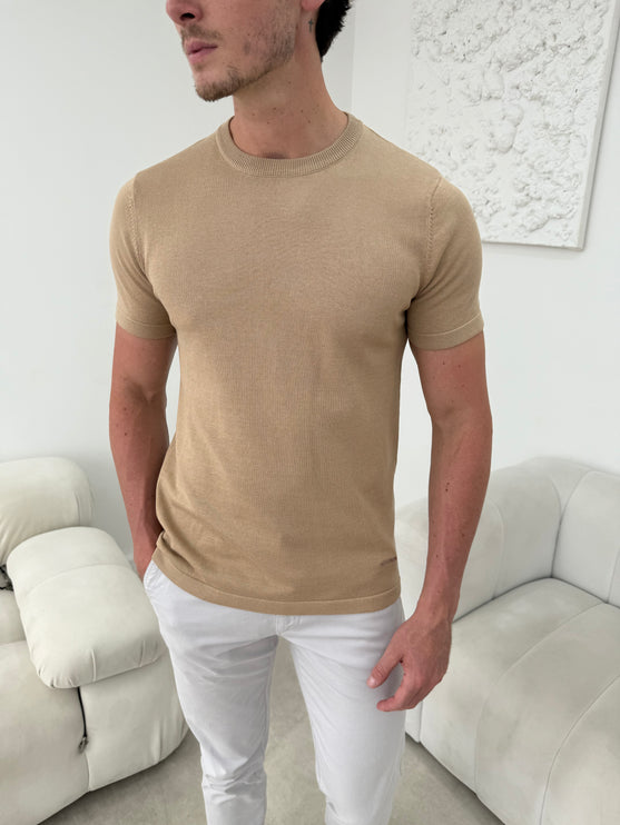Silk Knitted T-shirt - Champagne