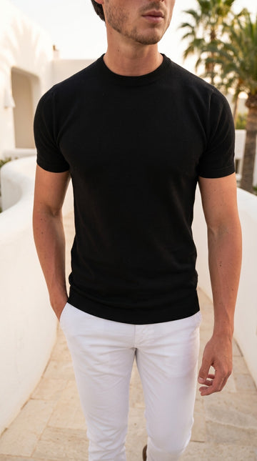 Silk Knitted T-shirt - Black