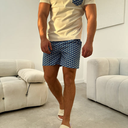 Geometric swim - blue/white - full set