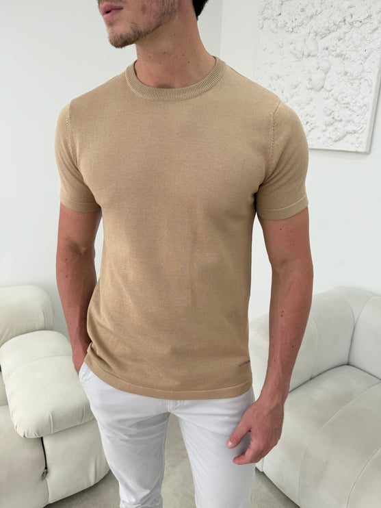 Silk Knitted T-shirt - Champagne