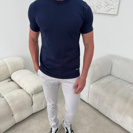 Silk Knitted T-shirt - Navy
