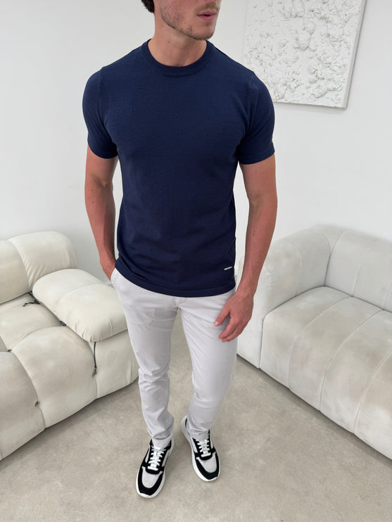 Silk Knitted T-shirt - Navy