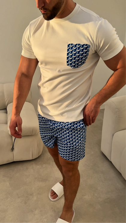 Geometric swim - blue/white - full set
