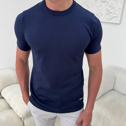 Silk Knitted T-shirt - Navy