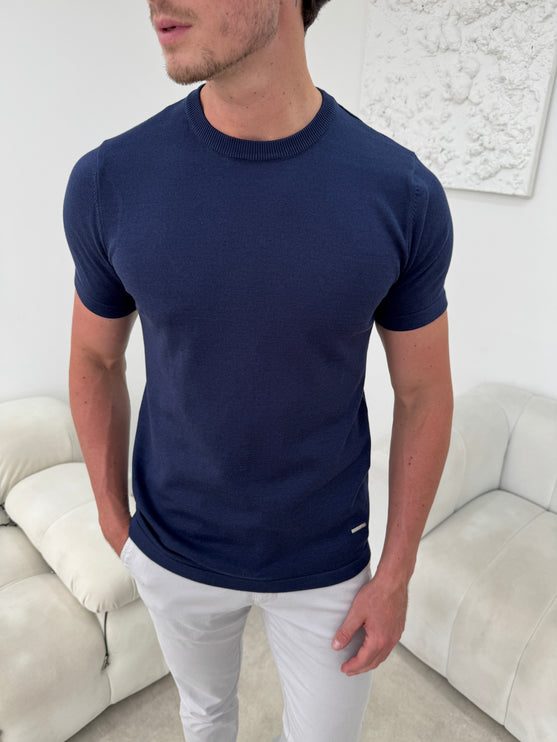 Silk Knitted T-shirt - Navy